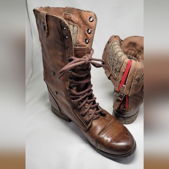 Steve Madden Cablee foldover combat Boots size 6 1/2 brown red zipper - Picture 6 of 11